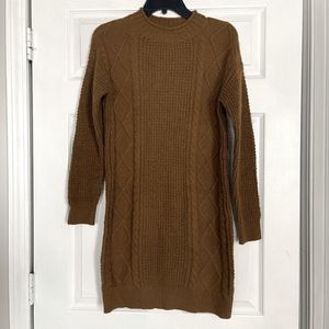 BP Sweater Dress XXS Long Sleeve Mini Cable Knit Mock Olive Gold Casual Boho NWT